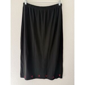 Quacker Factory Lobster Embroidered Maxi Skirt 1X Black Slit Coastal Beachy EUC